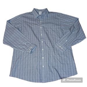 Brooks Brothers Men's 17.5 (Xl) Regent Shirt Navy Plaid NonIron Cotton Button Up